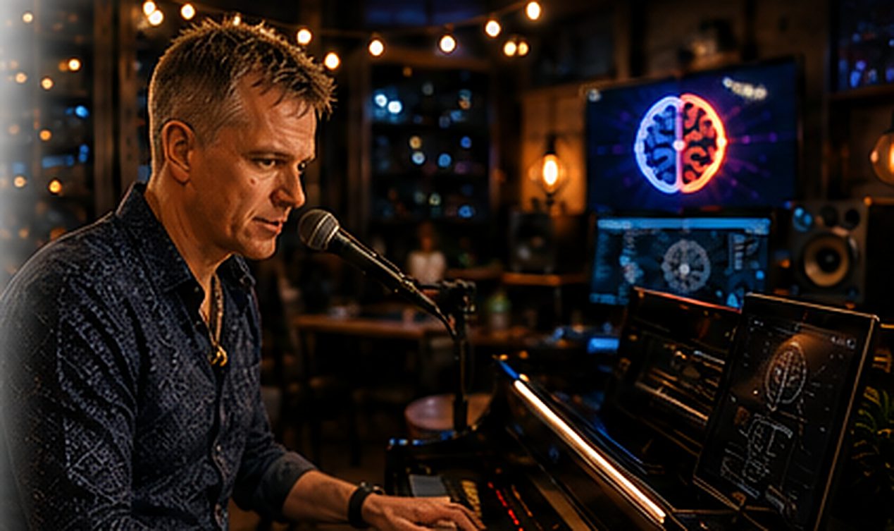 Will Farrar at the piano singing